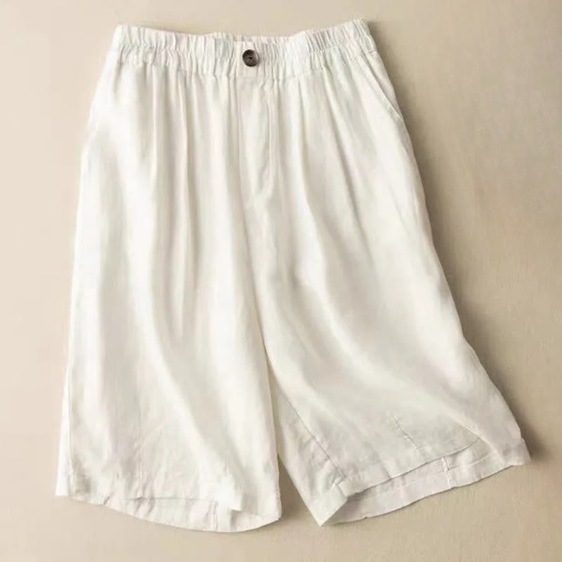 Buddha Stones Summer Casual Plain Button Cotton Linen Women's Shorts With Pockets - White - US8-10，UK/AU12-14，EU40-42 (3XL) - image 8
