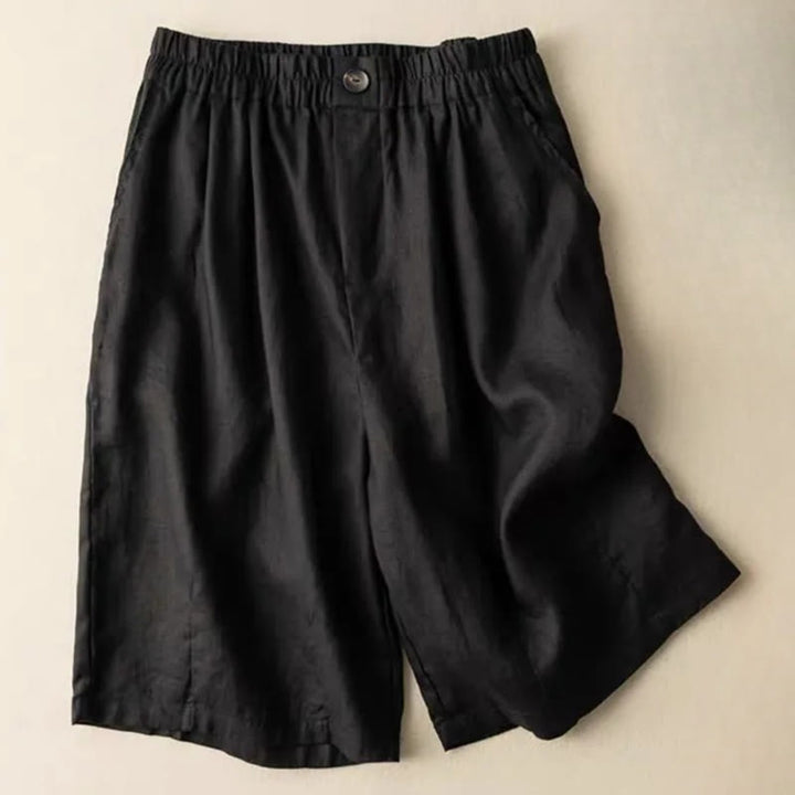 Buddha Stones Summer Casual Plain Zipper Button Cotton Linen Women's Shorts With Pockets - Black - US8-10，UK/AU12-14，EU40-42 (3XL) - image 12