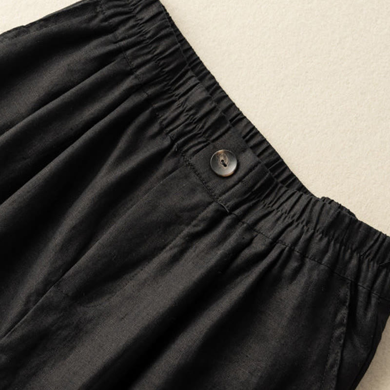 Buddha Stones Summer Casual Plain Button Cotton Linen Women's Shorts With Pockets - image 13