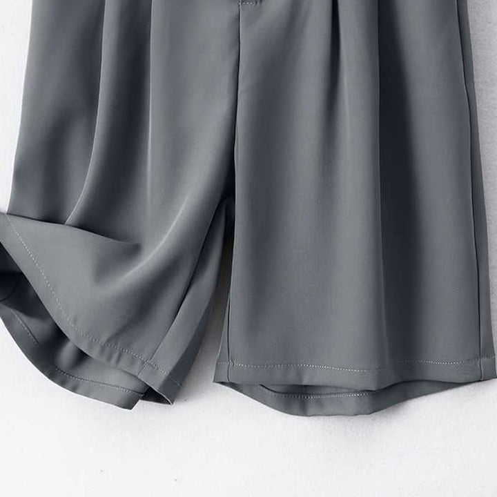 Buddha Stones Summer Casual Zipper Button Loose Plain Cotton Linen Women's Shorts With Pockets - image 1