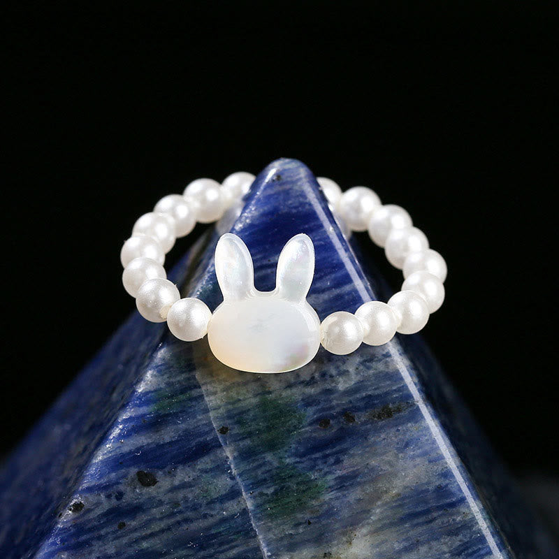 Buddha Stones 3mm Tridacna Stone Bead Rabbit Blessing Elastic Ring - image 1