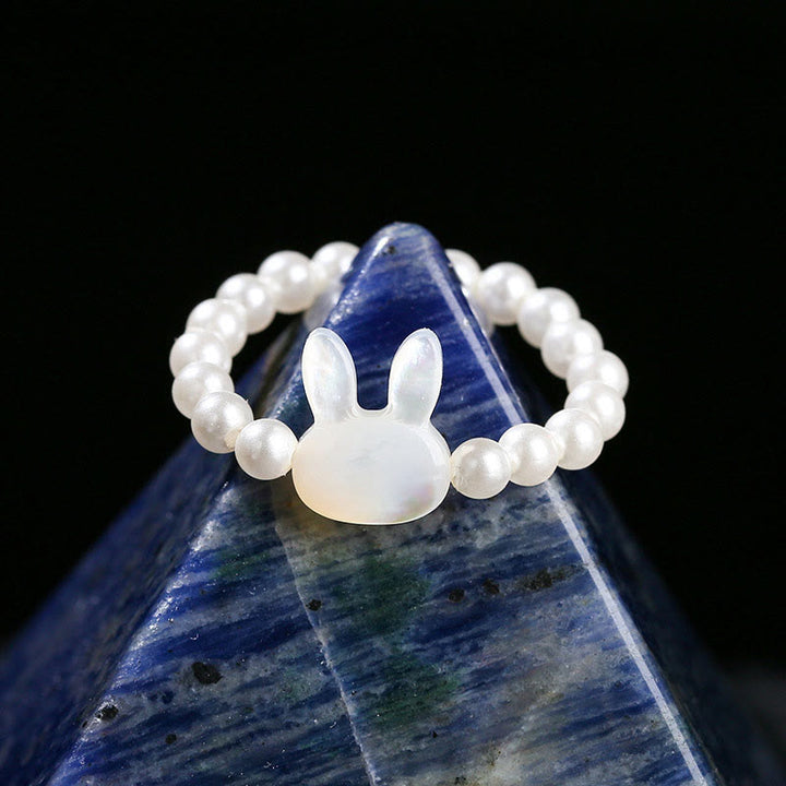 Buddha Stones 3mm Tridacna Stone Bead Rabbit Blessing Elastic Ring - image 1