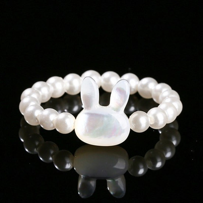 Buddha Stones 3mm Tridacna Stone Bead Rabbit Blessing Elastic Ring - Tridacna Stone(63mm Elastic String) - image 0