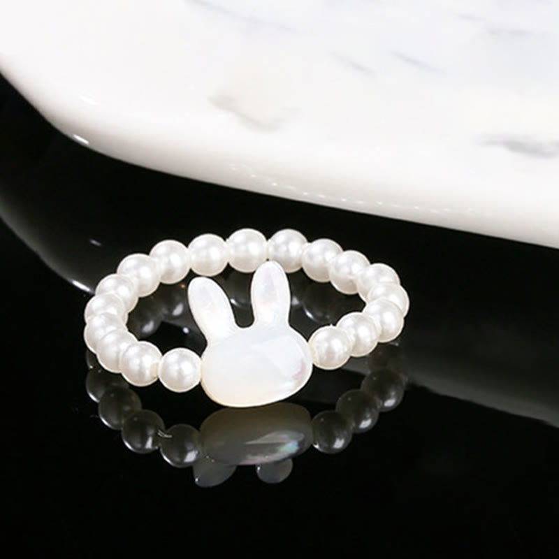 Buddha Stones 3mm Tridacna Stone Bead Rabbit Blessing Elastic Ring - image 2