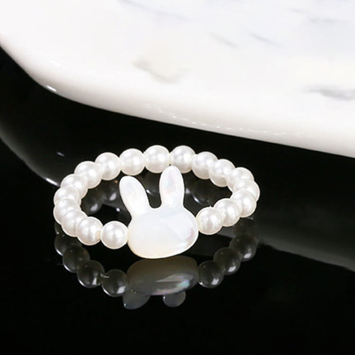 Buddha Stones 3mm Tridacna Stone Bead Rabbit Blessing Elastic Ring - image 2