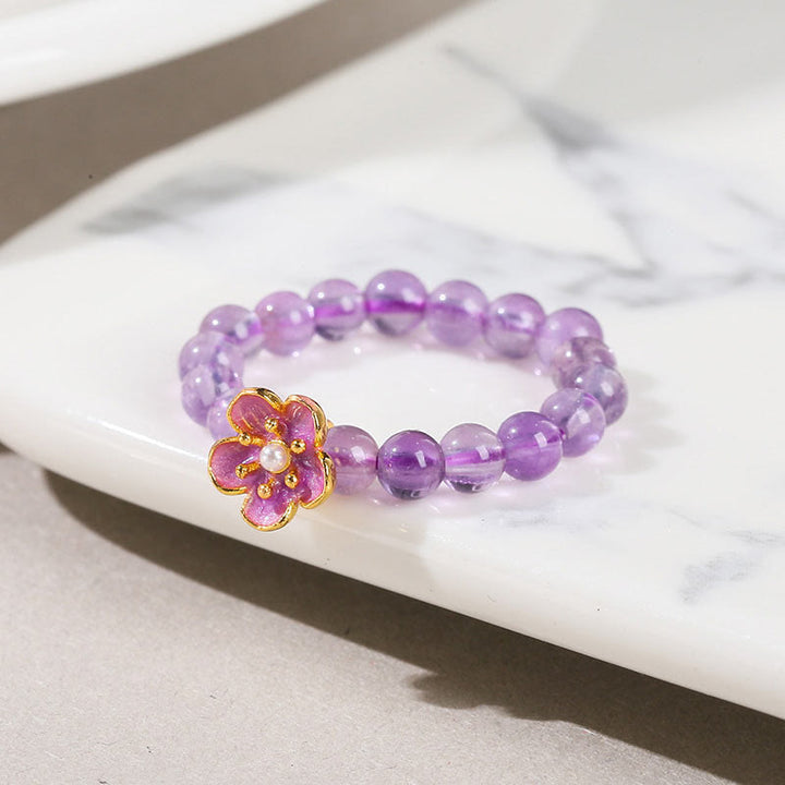 Buddha Stones 3mm Amethyst Peach Blossom Elastic String Ring - image 2