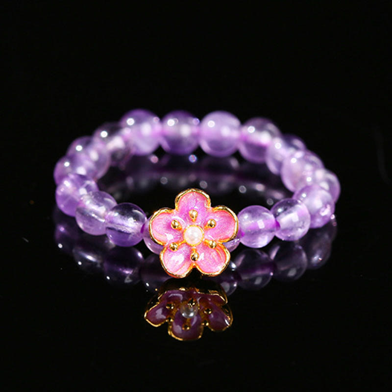 Buddha Stones 3mm Amethyst Peach Blossom Elastic String Ring - Amethyst(Elastic String) - image 0