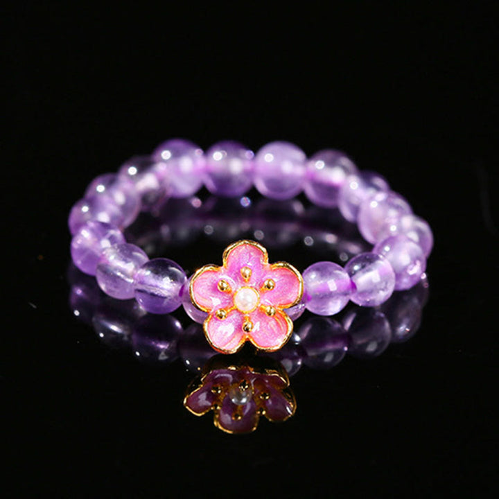 Buddha Stones 3mm Amethyst Peach Blossom Elastic String Ring - Amethyst(Elastic String) - image 0