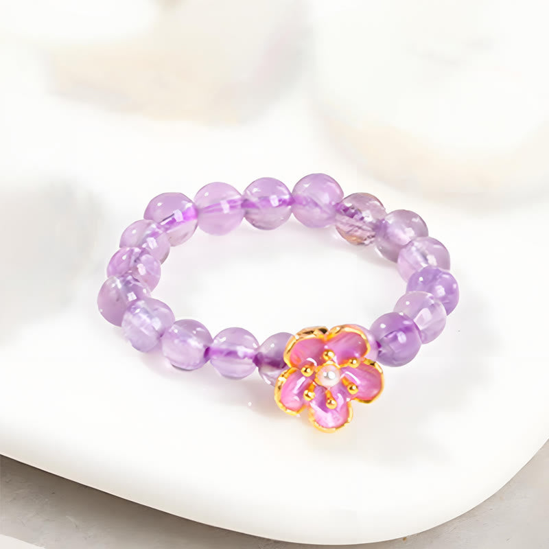Buddha Stones 3mm Amethyst Peach Blossom Elastic String Ring - image 1