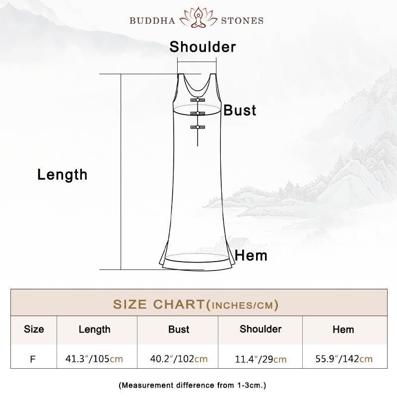 Buddha Stones Frog-Button Ramie Linen Women's Sleeveless Knee Length Dress With Pockets - image 3