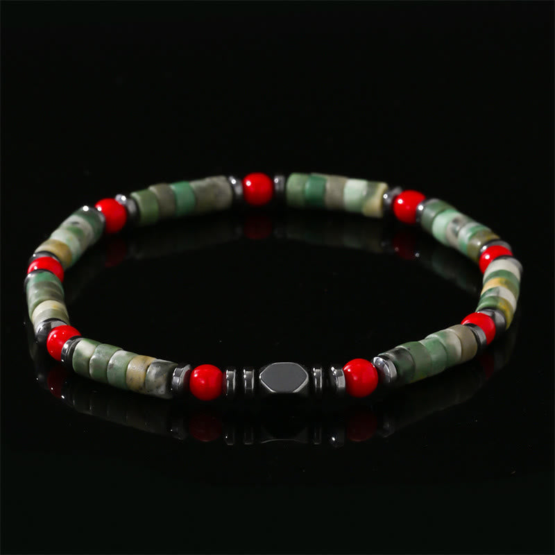 Buddha Stones Natural Green Stone Hematite Red Coral Powerful Bracelet - image 5