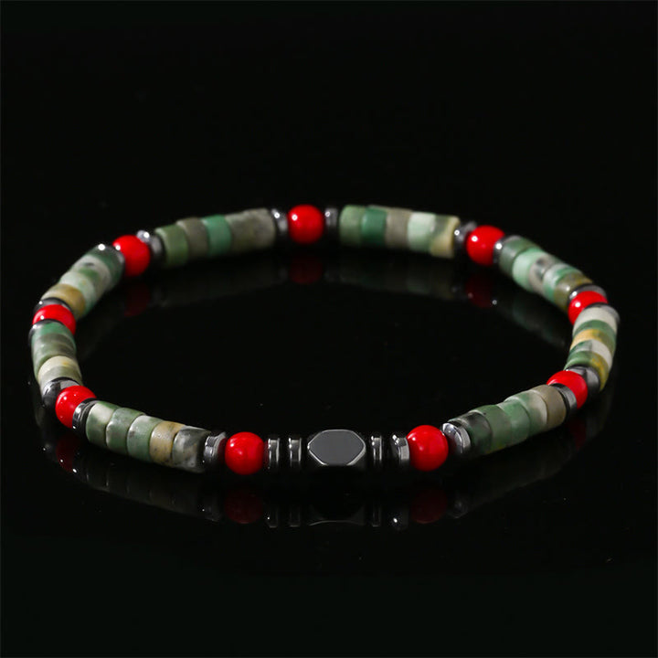 Buddha Stones Natural Green Stone Hematite Red Coral Powerful Bracelet - image 5