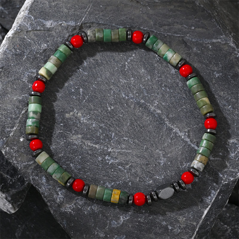 Buddha Stones Natural Green Stone Hematite Red Coral Powerful Bracelet - image 4