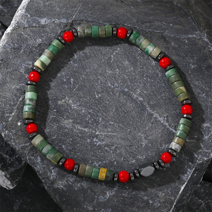 Buddha Stones Natural Green Stone Hematite Red Coral Powerful Bracelet - image 4