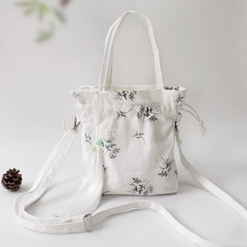 Buddha Stones White Flowers Green Leaves Canvas Tote Crossbody Bag Shoulder Bag Handbag - White 23*29cm - image 13