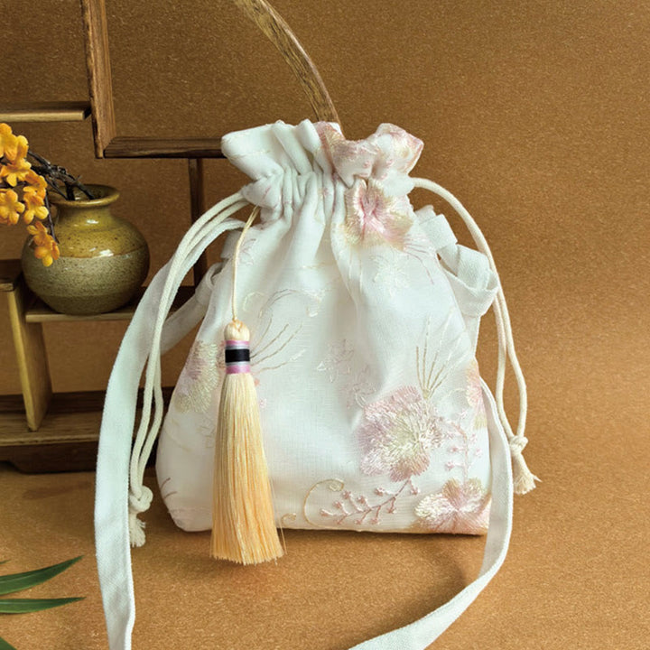 Buddha Stones Embroidered Flowers Cherry Blossoms Vine Canvas Crossbody Bag Shoulder Bag - Pink Orange Flowers 15*22cm - image 16