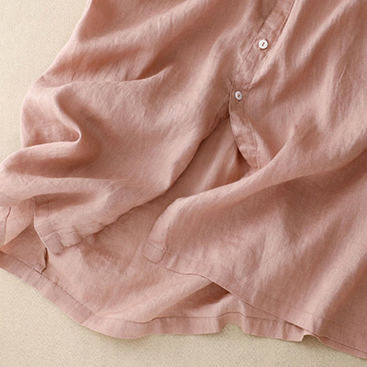 Buddha Stones Casual Plain Button Crew Ruffle Neck Short Sleeve Cotton Linen Women's Midi Dress - image 17