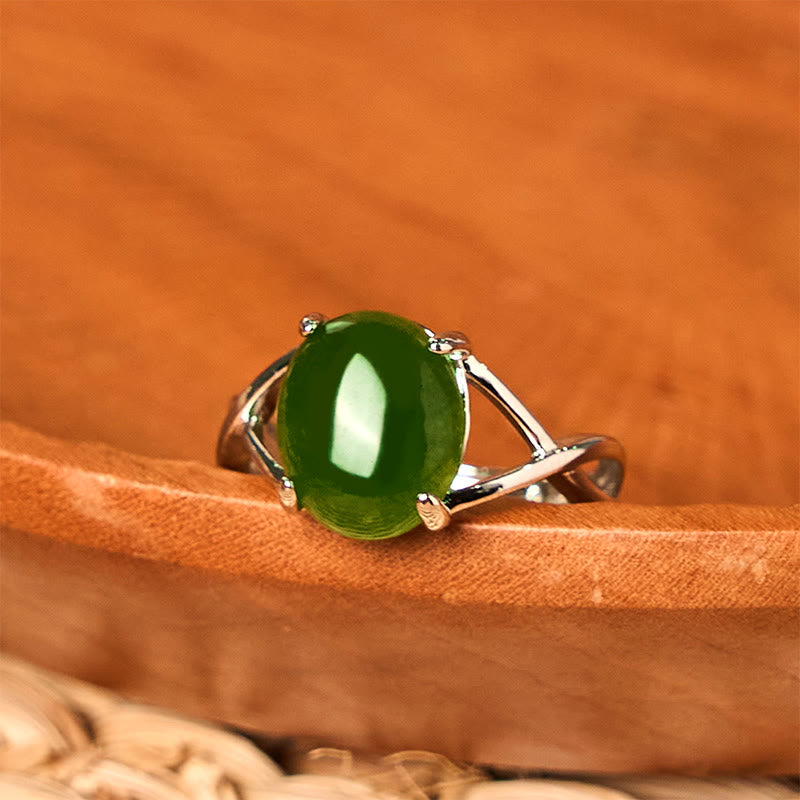 Buddha Stones Natural Jade Alloy Adjustable Buckle Abundance Ring - Silvery - image 5