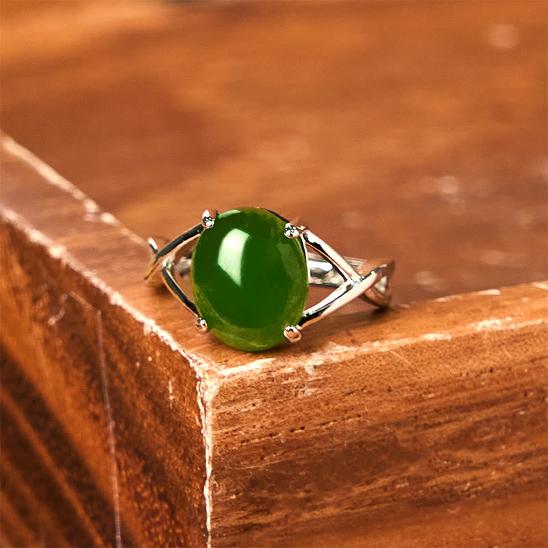 Buddha Stones Natural Jade Alloy Adjustable Buckle Abundance Ring - image 7