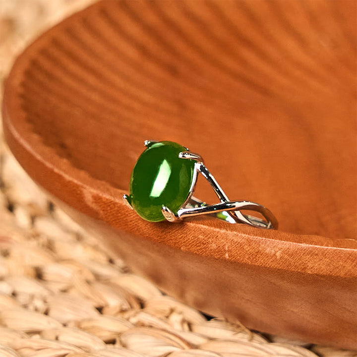 Buddha Stones Natural Jade Alloy Adjustable Buckle Abundance Ring - image 6