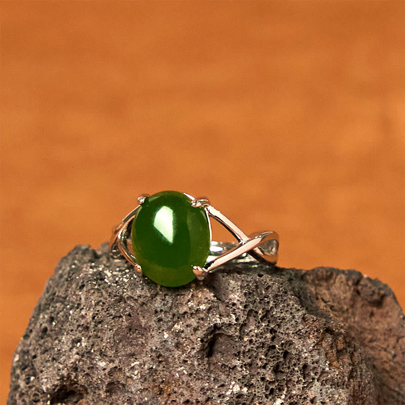Buddha Stones Natural Jade Alloy Adjustable Buckle Abundance Ring - image 8