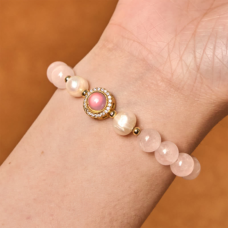 Buddha Stones Pink Crystal Pearl Warmth Bracelet - image 3