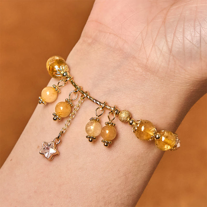 Buddha Stones Natural Colored Yellow Rutilated Quartz Four Leaf Clover Star Auspiciousness Bracelet - image 4