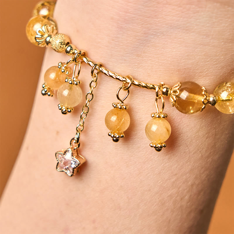 Buddha Stones Natural Colored Yellow Rutilated Quartz Four Leaf Clover Star Auspiciousness Bracelet - image 1