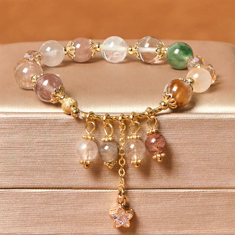 Buddha Stones Natural Colored Yellow Rutilated Quartz Four Leaf Clover Star Auspiciousness Bracelet - Colored Rutilated Quartz(Wrist Circumference: 14-18cm) - image 6