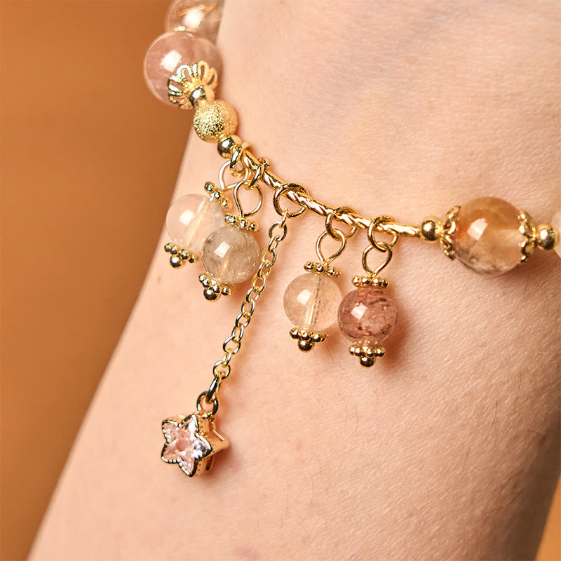 Buddha Stones Natural Colored Yellow Rutilated Quartz Four Leaf Clover Star Auspiciousness Bracelet - image 7