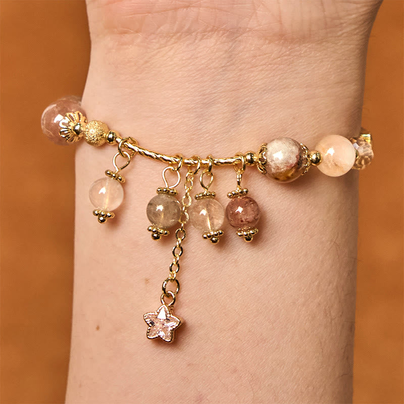 Buddha Stones Natural Colored Yellow Rutilated Quartz Four Leaf Clover Star Auspiciousness Bracelet - image 9