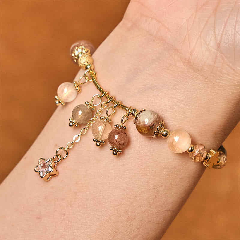 Buddha Stones Natural Colored Yellow Rutilated Quartz Four Leaf Clover Star Auspiciousness Bracelet - image 10
