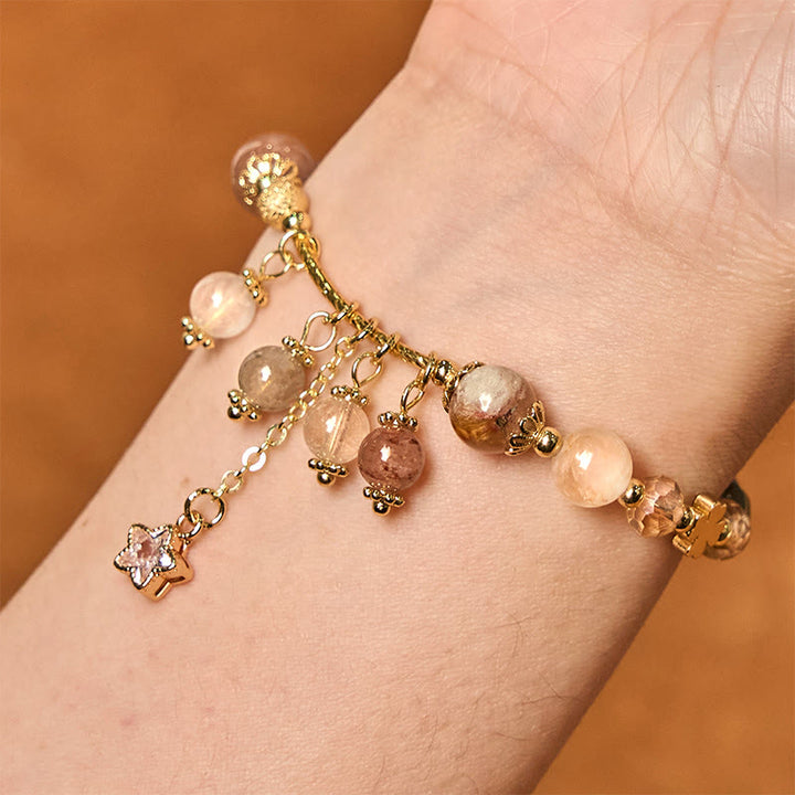 Buddha Stones Natural Colored Yellow Rutilated Quartz Four Leaf Clover Star Auspiciousness Bracelet - image 10