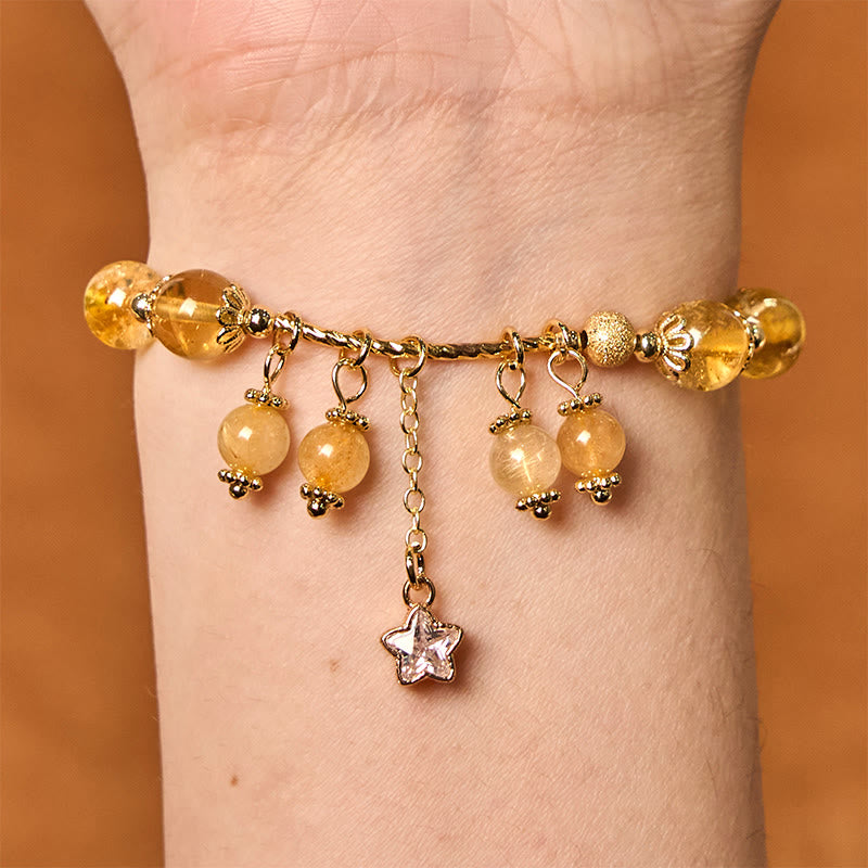 Buddha Stones Natural Colored Yellow Rutilated Quartz Four Leaf Clover Star Auspiciousness Bracelet - image 3