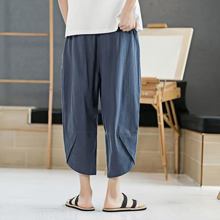 Buddha Stones Summer Men's Solid Color 7-8 Length Cotton Linen Drawstring Pants With Pockets - image 23