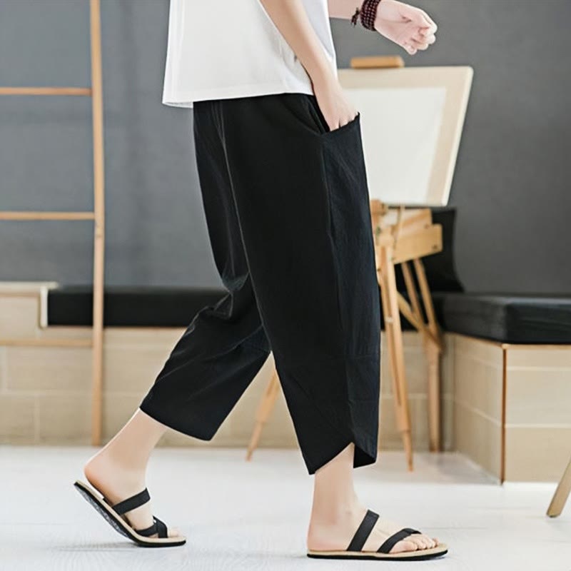 Buddha Stones Summer Men's Solid Color 7-8 Length Drawstring Pants With Pockets - image 10