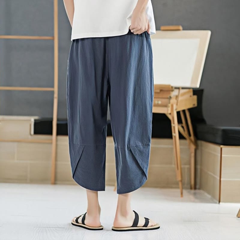 Buddha Stones Summer Men's Solid Color 7-8 Length Drawstring Pants With Pockets - image 23