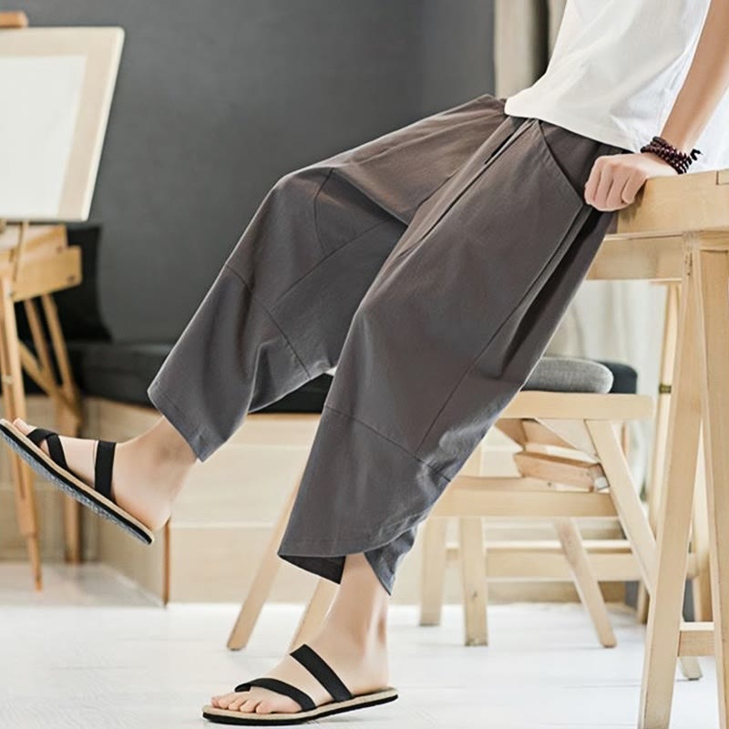 Buddha Stones Summer Men's Solid Color 7-8 Length Cotton Linen Drawstring Pants With Pockets - image 19