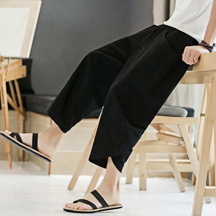 Buddha Stones Summer Men's Solid Color 7-8 Length Cotton Linen Drawstring Pants With Pockets - image 11