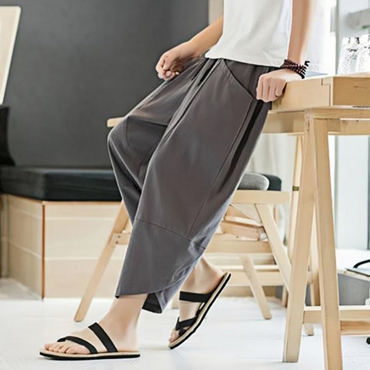 Buddha Stones Summer Men's Solid Color 7-8 Length Cotton Linen Drawstring Pants With Pockets - image 20