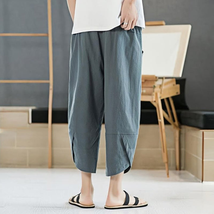 Buddha Stones Summer Men's Solid Color 7-8 Length Cotton Linen Drawstring Pants With Pockets - image 2