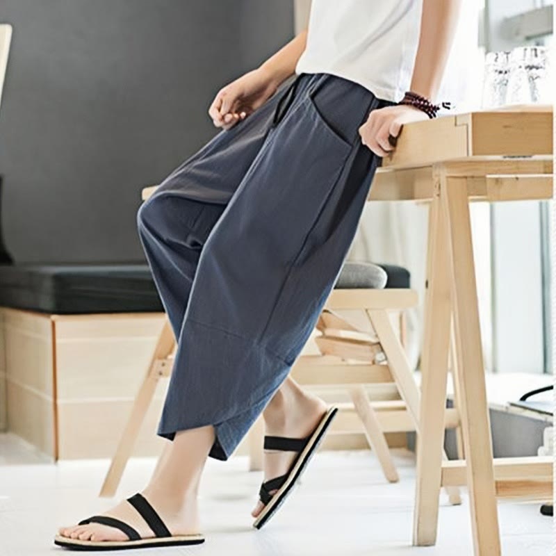 Buddha Stones Summer Men's Solid Color 7-8 Length Drawstring Pants With Pockets - image 26