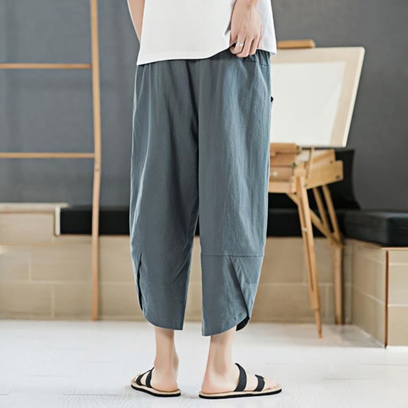 Buddha Stones Summer Men's Solid Color 7-8 Length Drawstring Pants With Pockets - image 2
