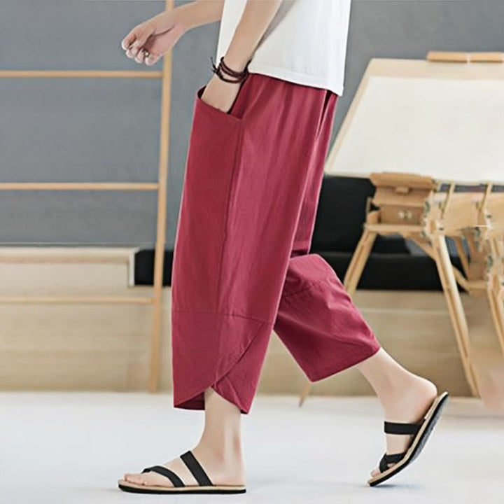 Buddha Stones Summer Men's Solid Color 7-8 Length Drawstring Pants With Pockets - image 31