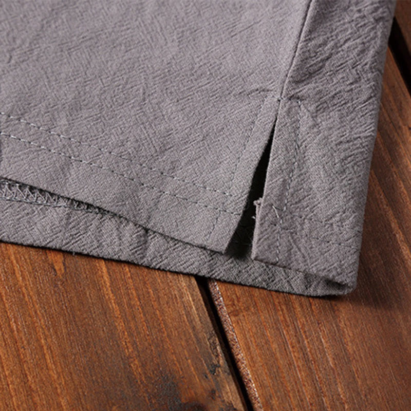 Buddha Stones 2Pcs Plain Notched Collar Short Sleeve T-Shirt Shorts With Pockets Cotton Linen Men's Meditation Cloth Set - image 12