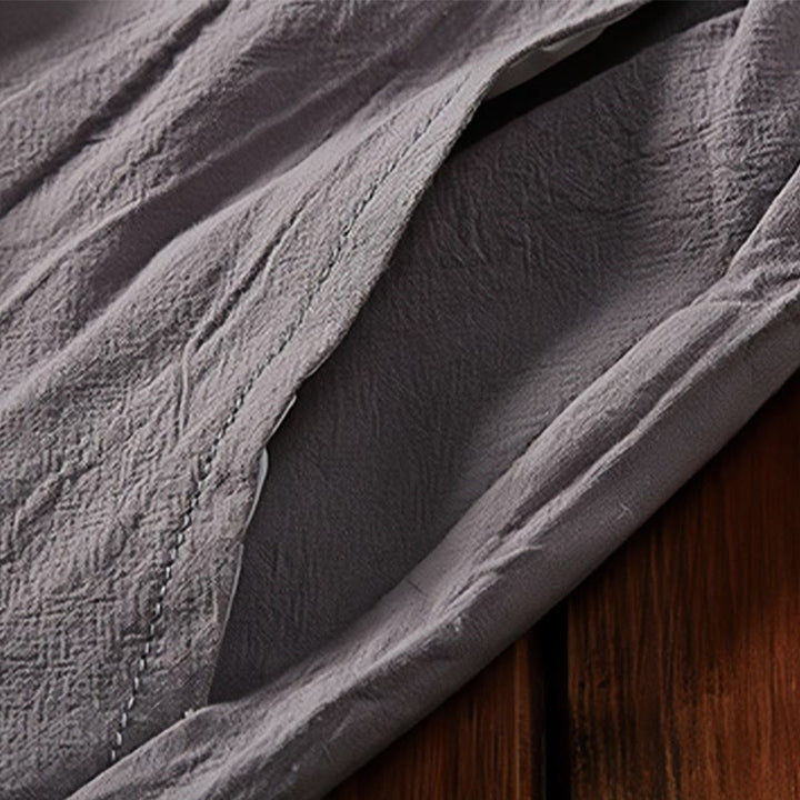 Buddha Stones 2Pcs Plain Notched Collar Short Sleeve T-Shirt Shorts With Pockets Cotton Linen Men's Meditation Cloth Set - image 16