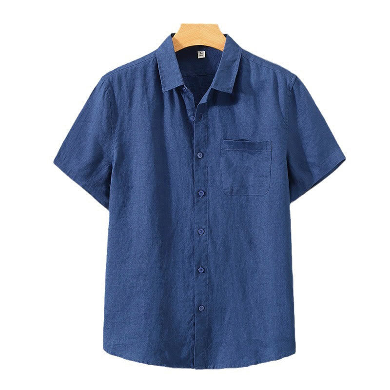 Buddha Stones Summer Casual Pure Color Button Cotton Men's Short Sleeve Shirt WIth Pocket - image 9