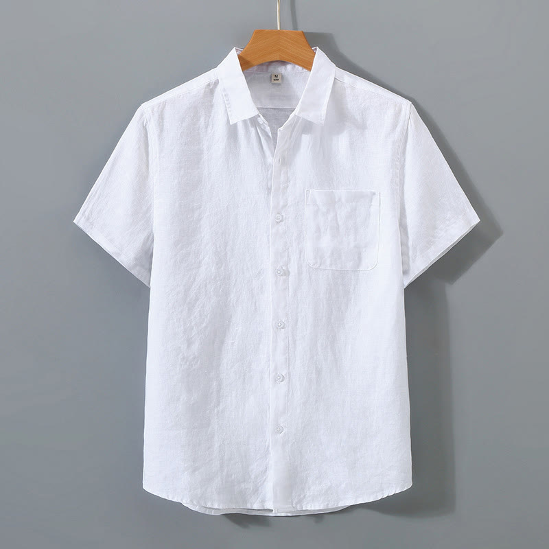 Buddha Stones Summer Casual Pure Color Button Cotton Men's Short Sleeve Shirt WIth Pocket - White - US/UK/AU44，EU54 (4XL) - image 4