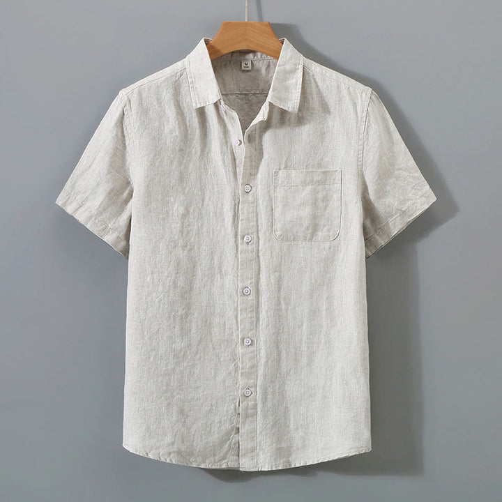 Buddha Stones Summer Casual Pure Color Button Cotton Men's Short Sleeve Shirt WIth Pocket - Linen - US/UK/AU44，EU54 (4XL) - image 0