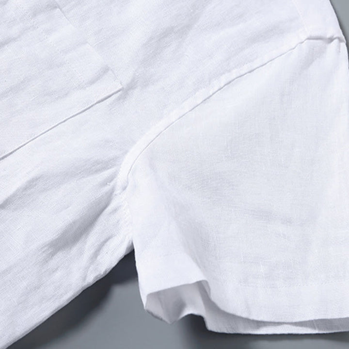 Buddha Stones Summer Casual Pure Color Button Cotton Men's Short Sleeve Shirt WIth Pocket - image 7